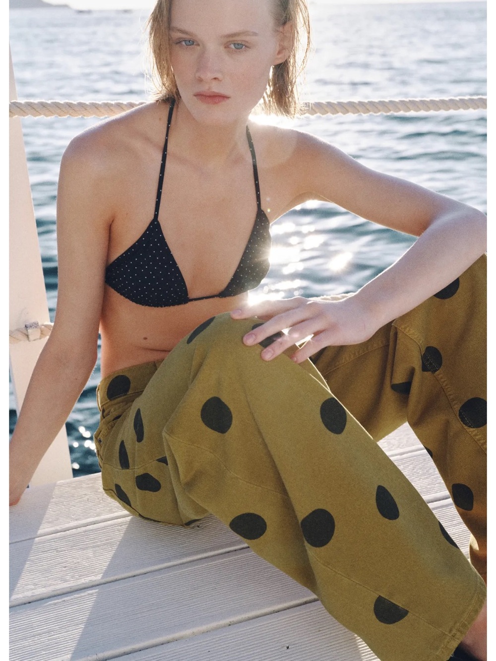 Zara ZW COLLECTION MID-RISE POLKA DOT BARREL JEANS - Picture 9 of 9